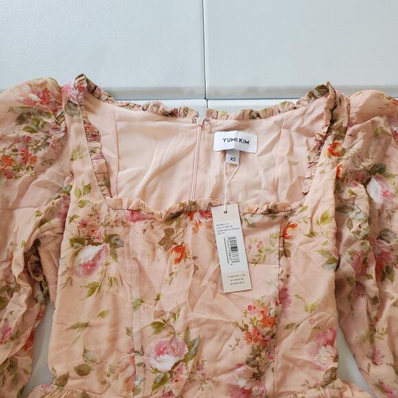 Cottagecore Romantic Yumi Kim Top Womens XS Pink Floral Beatrice Puff Sleeve - Picture 2 of 10